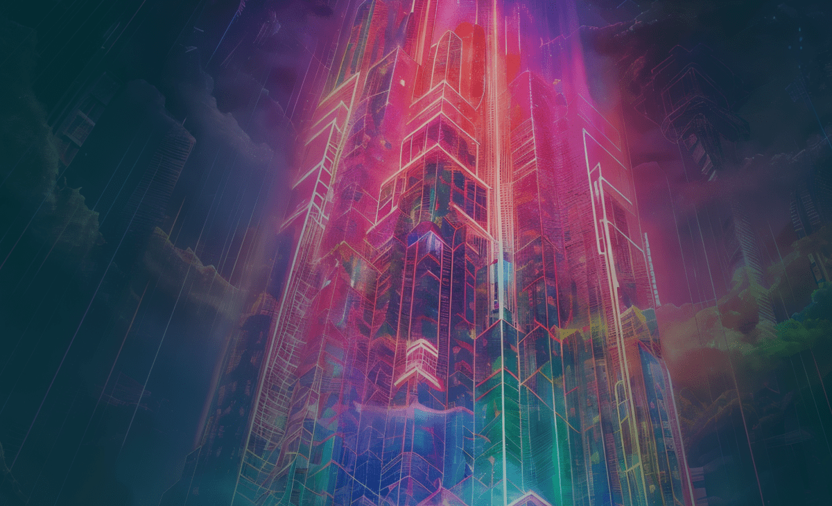 Neon-lit skyline artwork from the Power Digital case study
